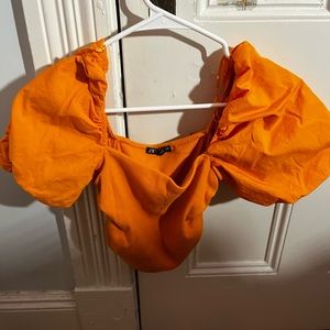 Orange Zara Puff Sleeve Top